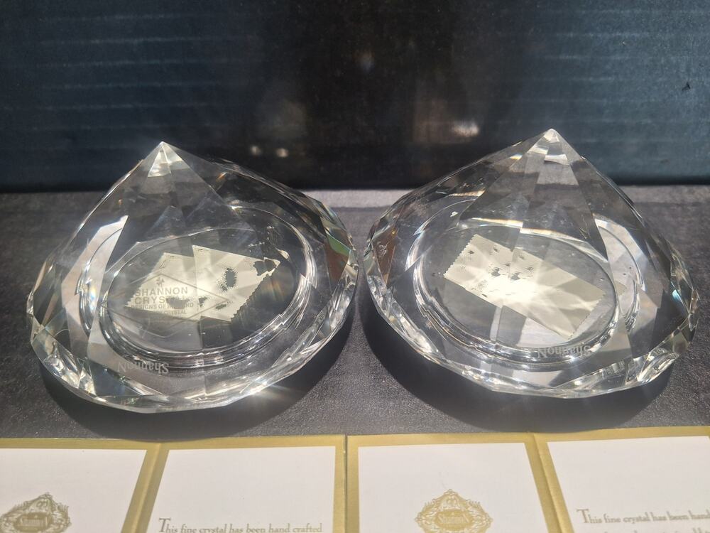 Pair Shannon Crystal Designs Ireland Photo Frame Paperweights Lead Crystal NWOB